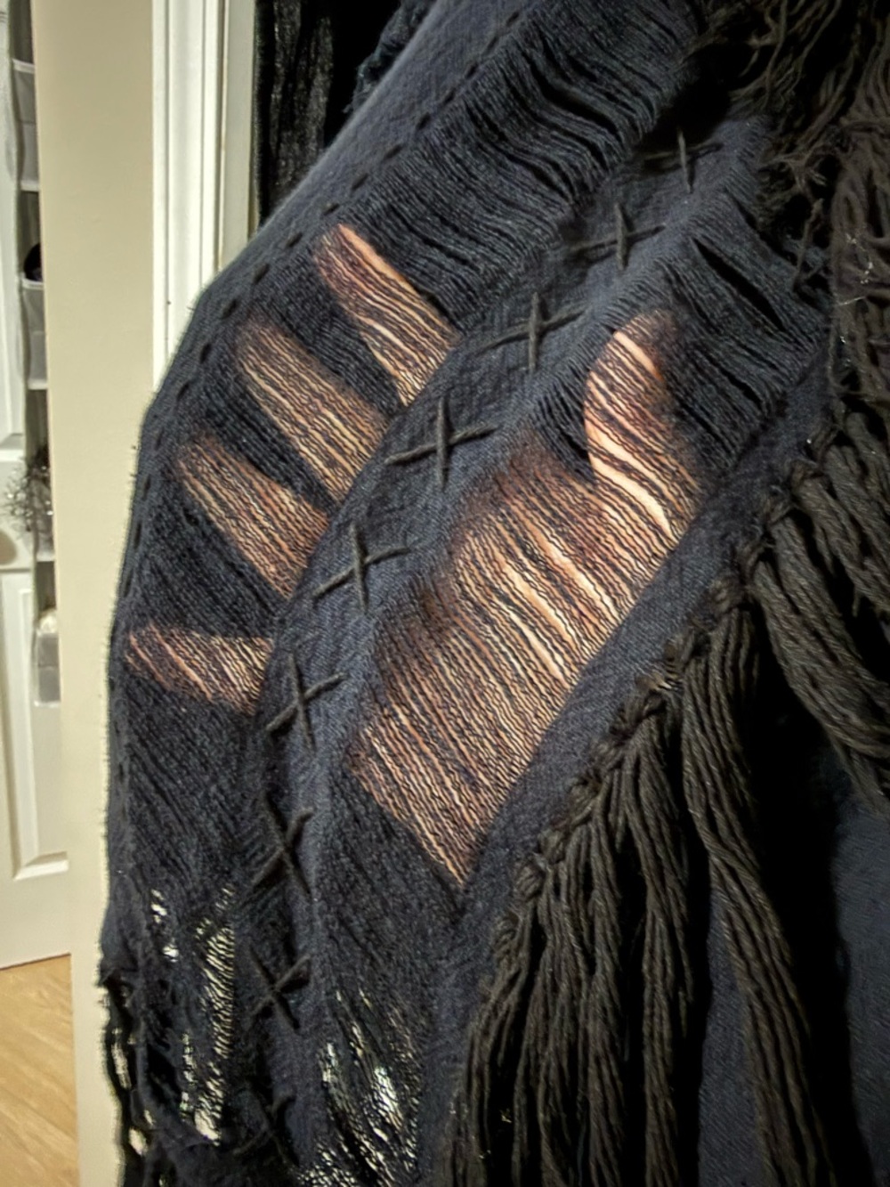 AYA Sacred Wear Black Boho Poncho Long Boho Cardigan Coverup Robe Handmade - Picture 13 of 16
